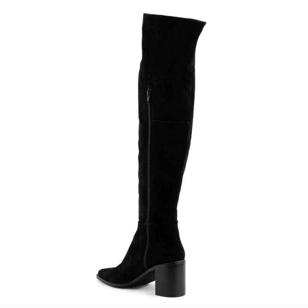 Seychelles Classic Microsuede Over the Knee Block Boots 8 M BLACK Regular Calf